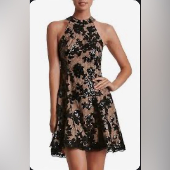 Dress the Population Dresses & Skirts - DRESS THE POPULATION black lace nude halter sleeveless mini dress size small